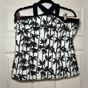 White House Black Market‎ Canvas Halter Top Black and White Bamboo Large.
